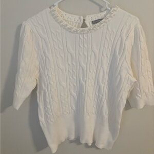 Adrianna Papell Cream Sweater with Pearl Details